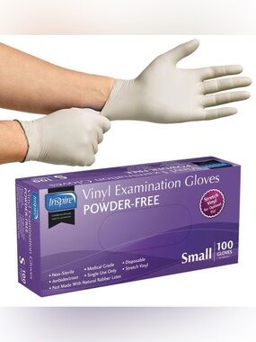 NEW Inspire Powder-Free Vinyl Examination Gloves, size S - 100 count